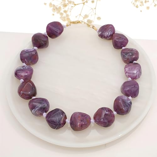 We We Chunky Colorful Beaded Necklace for Women Large Boho Statement Bead Chokers Necklaces Turquoise Blue Big Beads Jewelry Neck Summer Beach - color: big bead lavender