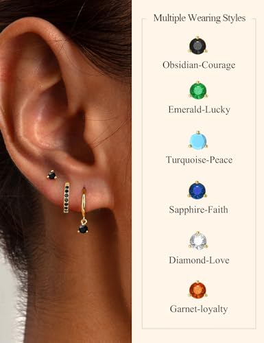 Freekiss 3 Pairs Hoop Earrings Set - Dainty Stud Dangle Cartilage for Women | Hypoallergenic Earrings, Cubic Zirconia Stackable Trendy Small Set Jewelry Gifts for Women - style: Black Onyx Style-GD