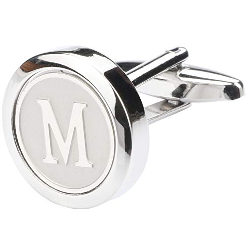 Mens Classic Stainless Steel Initial Cufflinks 26 Alphabet Initial Letter Cufflinks Business Wedding Shirts A-Z - style: M