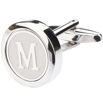 Mens Classic Stainless Steel Initial Cufflinks 26 Alphabet Initial Letter Cufflinks Business Wedding Shirts A-Z - style: M