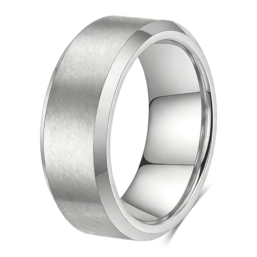 Stainless Steel Wedding Band Ring For Men Women | Sandblasted matte finish, 4mm/6mm/8mm widths, steel/black/gold-tone colors, everyday wear, wedding - color: Matte-8mm-Silver