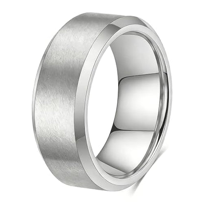 Stainless Steel Wedding Band Ring For Men Women | Sandblasted matte finish, 4mm/6mm/8mm widths, steel/black/gold-tone colors, everyday wear, wedding - color: Matte-8mm-Silver