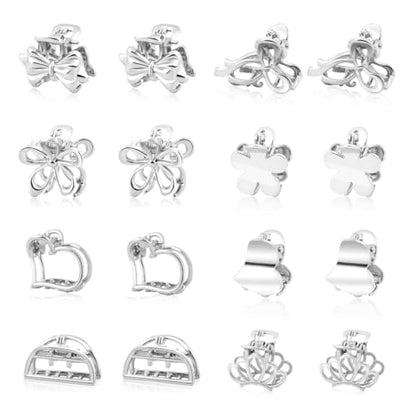 CWJCYTNSN 16PCS Small Metal Hair Claw Clips, Silver Mini Hair Clips for Thin Thick Hair, Cute Tiny Hair Clips, Little Flower Hair Jaw Clamps, Nonslip Bangs Pins Hair Accessories for Women Girls - color: Silver