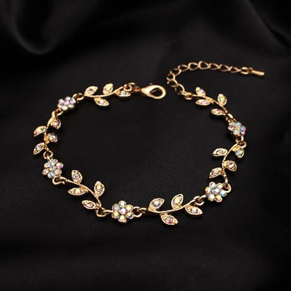 Austrian Crystal Rhinestone Choker Necklace Dangle Earring Link Bracelet Jewelry Set for Brides Bridesmaid Prom Costume Accessories for Women - color: AB Crystal-Gold Plated