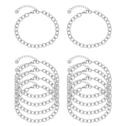 10 PCS Bracelets for Women Stainless Steel Chain Link Bracelet Set | 6.7 Inches with Extender, Jewelry Gifts for DIY, Chains Bulk, Oval, Curb, Figaro Chains, 18K Gold Plated, Silver, Chunky - color: Rolo Silver