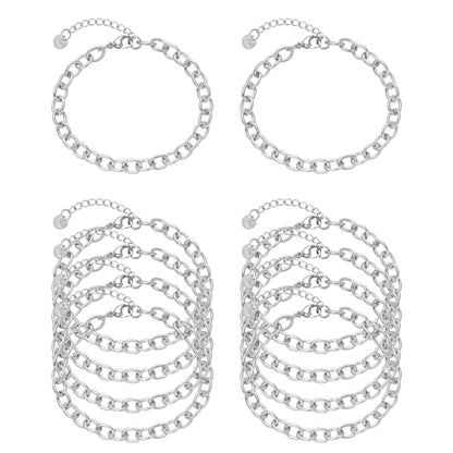 10 PCS Bracelets for Women Stainless Steel Chain Link Bracelet Set | 6.7 Inches with Extender, Jewelry Gifts for DIY, Chains Bulk, Oval, Curb, Figaro Chains, 18K Gold Plated, Silver, Chunky - color: Rolo Silver