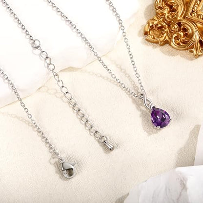 VOLUKA Created Opal/Amethyst/Mystic Topaz Pendant Necklace for Women,18K White/Rose Gold Plated Chain Wedding Engagement Jewelry Gift - color: Created Amethyst Pear Necklace