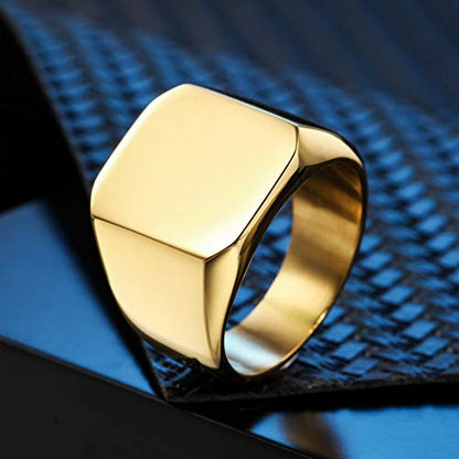 VIBOOS Custom Engraved Initial Monogram Signet Ring for Men Women Mens Rings Stainless Steel, Bundle with Ring Size Adjusters - color: B2: Gold - Initial Name