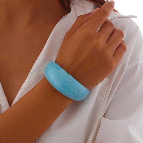 Colorful Acrylic Resin Open Cuff Bracelets Simple Transparent Chunky Thick Bangle Statement Irregular Geometric Resin Wide Wristband Chunky Acetate Wrap Cuff Bracelets - color: Blue