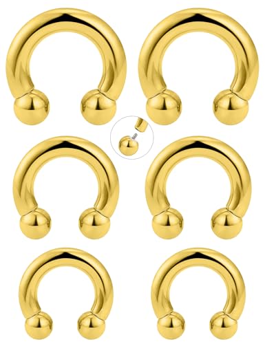 20G-00G Septum Rings Ear Gauges Earrings Stretching Kit 316L Surgical Steel Horseshoe Septum Pa Piercing Jewelry for Women 10mm 12mm 14mm 16mm - color: Gold, size: Gauge: 6G, Inner Dia: 12mm 14mm 16mm