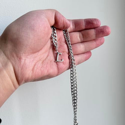 Stainless Steel Initial A-Z Necklace for Men Women,Cuban Chain,Titanium Steel Initial Letter Pendant Charm Necklaces Accessories Jewelry for Woman Man,21 Inch Chain - color: L