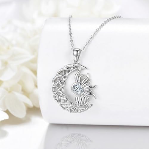 Moissanite Moon and Star Necklace 925 Silver Birthstone Gifts for Women | Sterling Silver Sun and Moon Pendant Elegant Jewelry Birthday Gifts for Wife Mom - color: A3:Sun and Moon-Moissanite