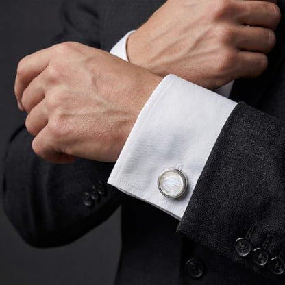 Cufflinks for Men, Stainless Steel Tuxedo Cuff Links Classic | Stainless Steel, 0.5 inch Lead-Free and Nickel-Free, groom Wedding Business Party, Gift for boyfriend Husband father - color: White