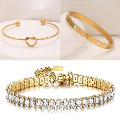 18 K Gold Plated Love Bangle Bracelet Stack Cuff Jewelry for Women Jewelry Set for Women Gift with Box - style: style9