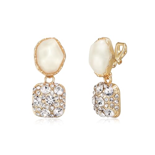 Gorgeous Shiny Rhinestones Square Irregular Stone Dangle Earrings for Women Bride Bridesmaid Party Prom Jewelry Accessories - style: Gold-Tone Clip
