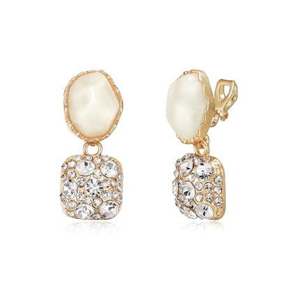 Gorgeous Shiny Rhinestones Square Irregular Stone Dangle Earrings for Women Bride Bridesmaid Party Prom Jewelry Accessories - style: Gold-Tone Clip