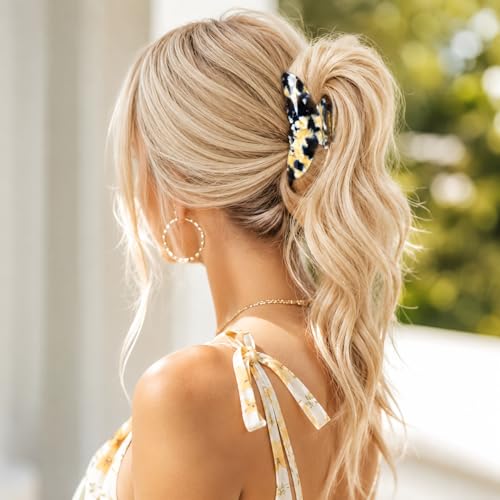 Aileam Acetate Hair Claw Clips for Women,Blue Beige hair clip French Design Strong Hold Non-Slip claw clips for Thick Hair, 2 Pack - color: Beige & Dusty Blue Blend