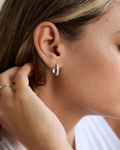Me&Hz Gold Huggie Earrings Small Huggie Hoop Earrings for Women 14K Gold Plated Hypoallergenic Cubic Zirconia Huggies Mini Silver Hoop Earring for Women - color: Square - CZ, Silver