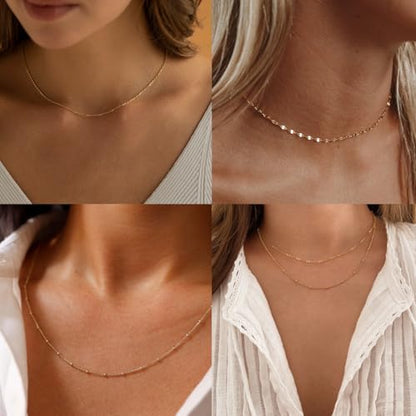 CONRAN KREMIX Waterproof Gold Necklace Layered Necklaces for Women Non Tarnish,14k Gold Plated Stainless Steel Dainty Stack Thin Chain Necklace Set for Women Gifts Jewelry - color: Gold-10