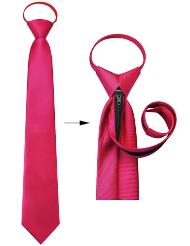 GUSLESON 3.15"（8cm） Mens Pre-tied Adjustable Zipper Tie Solid Necktie for Business and Wedding - color: Fuchsia Pink