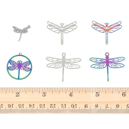 8-64Pcs Silver Goldern Color Heart Pendants Charms 10 Styles Heart Stainless Steel Metal Charms for Jewelry Making Crafting Necklaces Bracelets Earrings Keychains Birthday Gift - color: Colorful Dragonfly-24 pcs