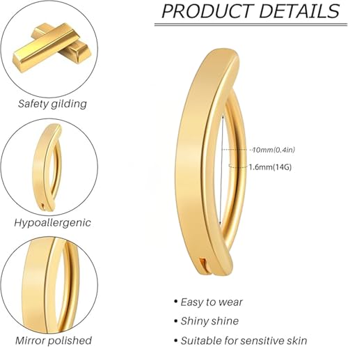 Clicker Belly Button Ring Hoop Belly Button Ring 14G Navel Ring | Surgical stainless steel hinged belly button ring for belly button piercing, navel body jewelry for women and men - color: gold