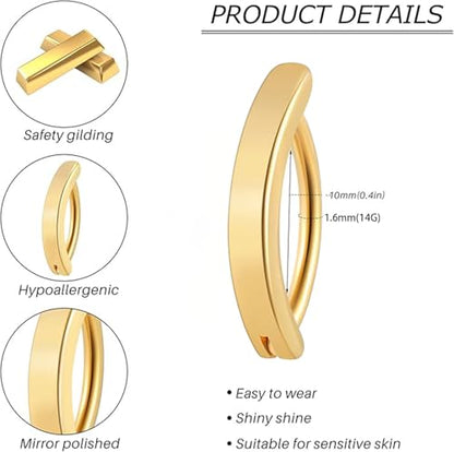 Clicker Belly Button Ring Hoop Belly Button Ring 14G Navel Ring | Surgical stainless steel hinged belly button ring for belly button piercing, navel body jewelry for women and men - color: gold
