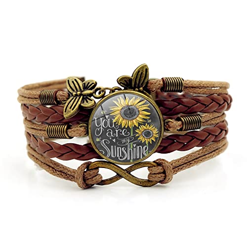 Boho Sunflower Gifts Sunflower Leather Bohemian Bracelet Birthday Gifts for Women Teens Granddaughter Wife Daughter Mom Friendship Bracelets for Her - color: My Sunshine