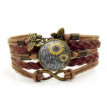 Boho Sunflower Gifts Sunflower Leather Bohemian Bracelet Birthday Gifts for Women Teens Granddaughter Wife Daughter Mom Friendship Bracelets for Her - color: My Sunshine