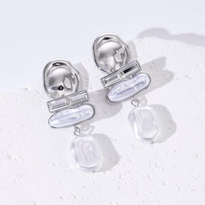 Statement Pearl Dangle Earrings,large Pearls Vacation Earrings with Crystal,Party Jewelry Gift for Women - color: Silver tone