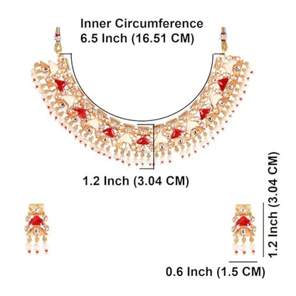 Efulgenz Indian Wedding Antique Crystal Faux Pearl Necklace Set for Women - color: Red