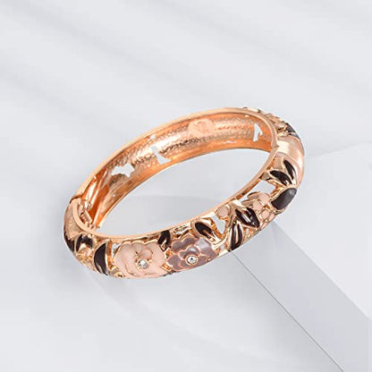 UJOY Cloisonne Bangle Colorful Enamel Filigree Rose Flower Hollowed Crystal Bracelet for Women Gifts 88A09 - color: A10-2 Pcs Set/Rose-Black and Yellow