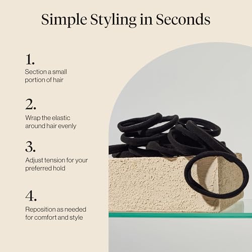 Kitsch Elastic Hair Ties No Damage | Stretchable Hair Bands - Black, 20pcs | Strong All-Day Hold Hair, Rubber Bands For Hair, Ponytail Holders | Hair Accessories for Everyday Use - color: Black Thin (Pack of 20)