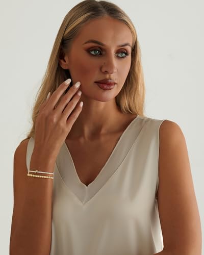 14K Gold Plated Bracelets for Women Dainty Tennis Initial Bracelet Trendy Beaded Stackable Charm Bracelets Layered Waterproof Bracelet Dainty Bracelet for Women Jewelry Gifts - style: F