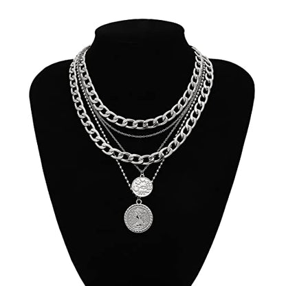 CSIYANJRY99 Chunky Gold Necklaces for Women,Multilayer Punk 80s Hip Hop Necklace,Layered Cuban Link Chain Statement Necklace 90s Freaknik Outfit Accessories for Women - color: Coid Silver