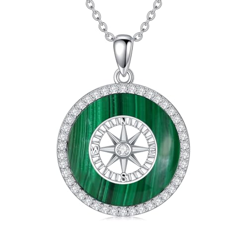 AOBOCO 2026 Graduation Gifts 925 Sterling Silver Compass Pendant Necklace High School College Graduation Jewelry Gifts for Women Daughter - style: C-Malachite