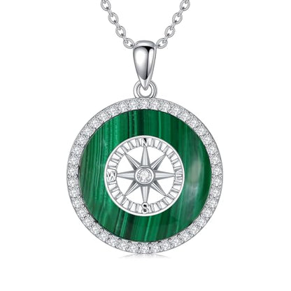 AOBOCO 2026 Graduation Gifts 925 Sterling Silver Compass Pendant Necklace High School College Graduation Jewelry Gifts for Women Daughter - style: C-Malachite