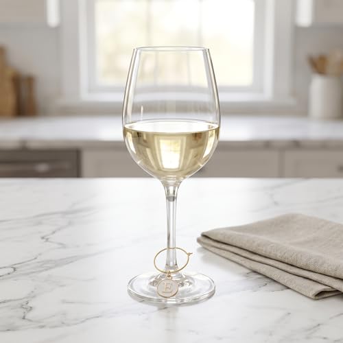 112 Pcs Wine Glass Charms Set, 60 Gold Hoop Rings + 52 Black & White Letter Beads Enamel Initial Charms, Zinc Alloy Iron Drink Markers for Stem Glasses, Wine Charm Identifier for Thanksgiving Christmas Party Favors Decor