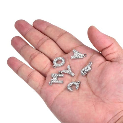 MECCANIXITY Alphabet A-Z Letter Charm Jewelry Rhinestones Initial Pendant for Jewelry Making, Bracelet, Craft, Pack of 26, Silver