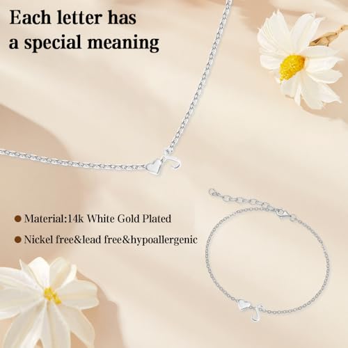 Gold Bracelets For Women Heart Initial Letter Pendant Necklace and Bracelet Set Personalized Jewelry Sets for Women Birthday Gifts for Mom Her Daughter Initial Necklace 14K Silver Plated - style: Silver-S