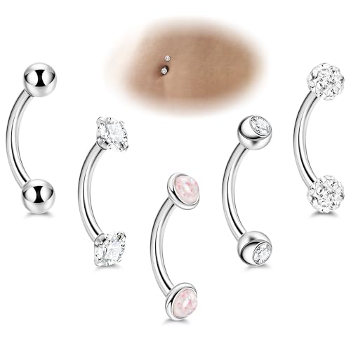 5PCS 14G 316L Stainless Steel Small Belly Button Rings for Women Tiny Simple Internally Threaded Navel Rings Hypoallergenic Petite CZ Opal Eyebrow Lip Daith Rook Piercing Jewelry 6-16MM - color: Sliver, size: Bar Length：16MM ( extra long )