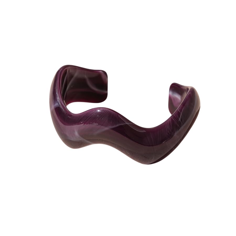 Creative Wave-shaped Opening Cuff Bracelets Statement Colorful Geometric Chunky Bangle Bracelets Acrylic Resin Irregular Wristbands for Beach Vacation Jewelry - color: Dark Purple