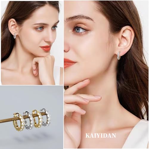 2 Pairs Gold/Silver Hoop Earrings For Women Set Trendy,14K Plated Gold Chunky Huggie Hoop Earings Pack,Oval Twisted Statement Silver Hoops,Fashion Jewelry Gift - color: B2 20mm big CZ hoops set