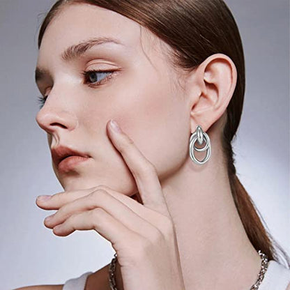 Gold Chunky Earrings for Women Geometric Knot Link Drop Dangle Earrings 14K Gold Plated Statement Earrings Trendy Gold Jewelry - color: Style 2