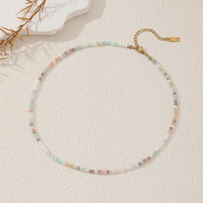 JSJOY Tiny Crystal Beaded Choker Necklaces for Women Colorful Beaded Necklace Dainty Choker Necklaces Simple Boho Jewelry Gifts for Teens Handmade Shining Bead Necklaces Gifts - color: Beige