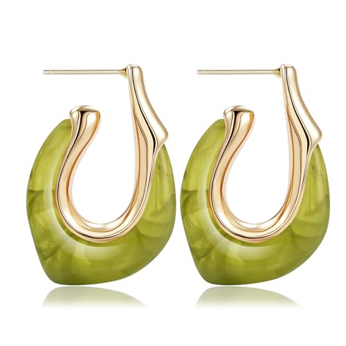 Acrylic Gold Hoop Earrings Chunky Huggie Statement Vintage Earrings Cute Resin Drop Earring Trendy Jewelry Gifts for Women - color: Green, size: Hoop