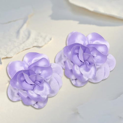 2Pack 6inch Extra Large Satin Brooches Lapel Pins Dainty Elegant Fabric Camellia Rose Flower Brooch Pin for Women Wedding Part Dance Clothes Accessories Jewelry - color: Light Purple