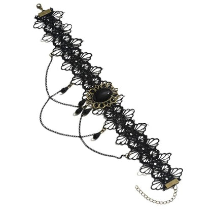 Gothic Lace Choker Necklace for Women, Pearl Sexy Tassel Adjustable Choker Necklace, Boho Halloween Jewelry for Festival Party Cosplay Costume Gifts - color: black Layered Chain Pendant