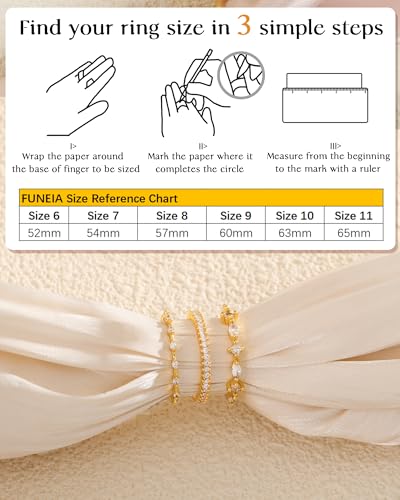 FUNEIA Stackable Silver Gold Rings for Women Non Tarnish 14K Gold Plated Thumb Cubic Zirconia Rings for Women Dainty Pinky Promise Wedding Ring Set Women's Engagement Eternity Band Rings Gold Jewelry - color: C-Gold Stackable Rings