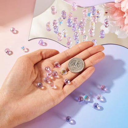 50Pcs Faceted Glass Teardrop Beads Electroplated Crystal Glass Beads 10x8mm 5 Colors for DIY Jewelry Making Necklace Bracelet Earring - color: Pink Purple